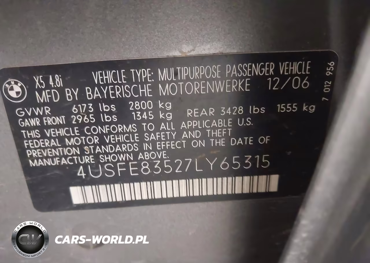 2007 BMW X5 4.8I VIN:4USFE83527LY65315 - 9