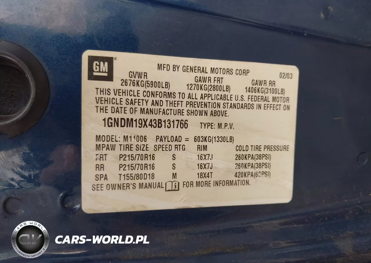 2003 Chevrolet Astro VIN:1GNDM19X43B131766 - 9
