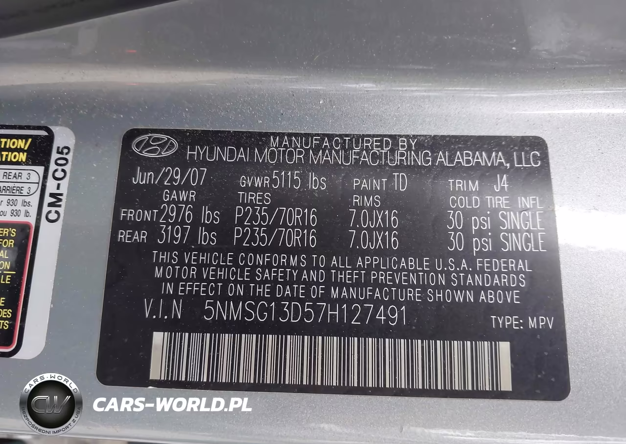 2007 Hyundai Santa Fe Gls VIN:5NMSG13D57H127491 - 9