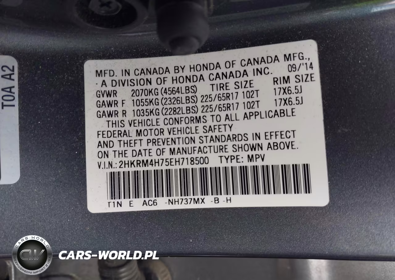2014 Honda Cr-V Ex-L VIN:2HKRM4H75EH718500 - 9