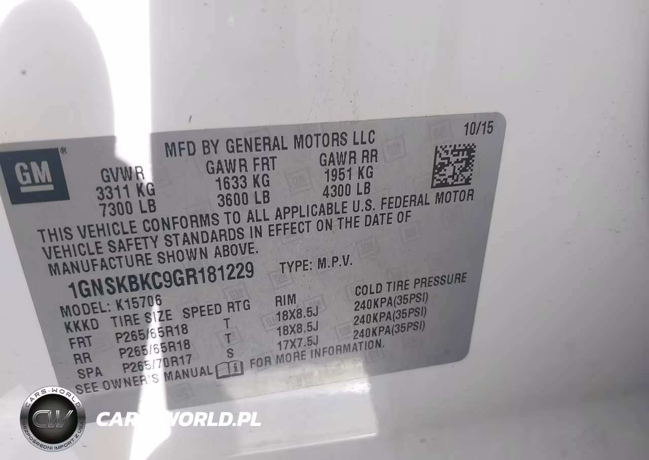 2016 Chevrolet Tahoe Lt VIN:1GNSKBKC9GR181229 - 9