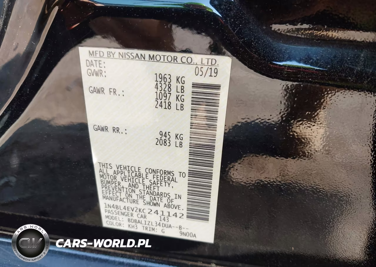 2019 Nissan Altima 2.5 Sl VIN:1N4BL4EV2KC241142 - 9
