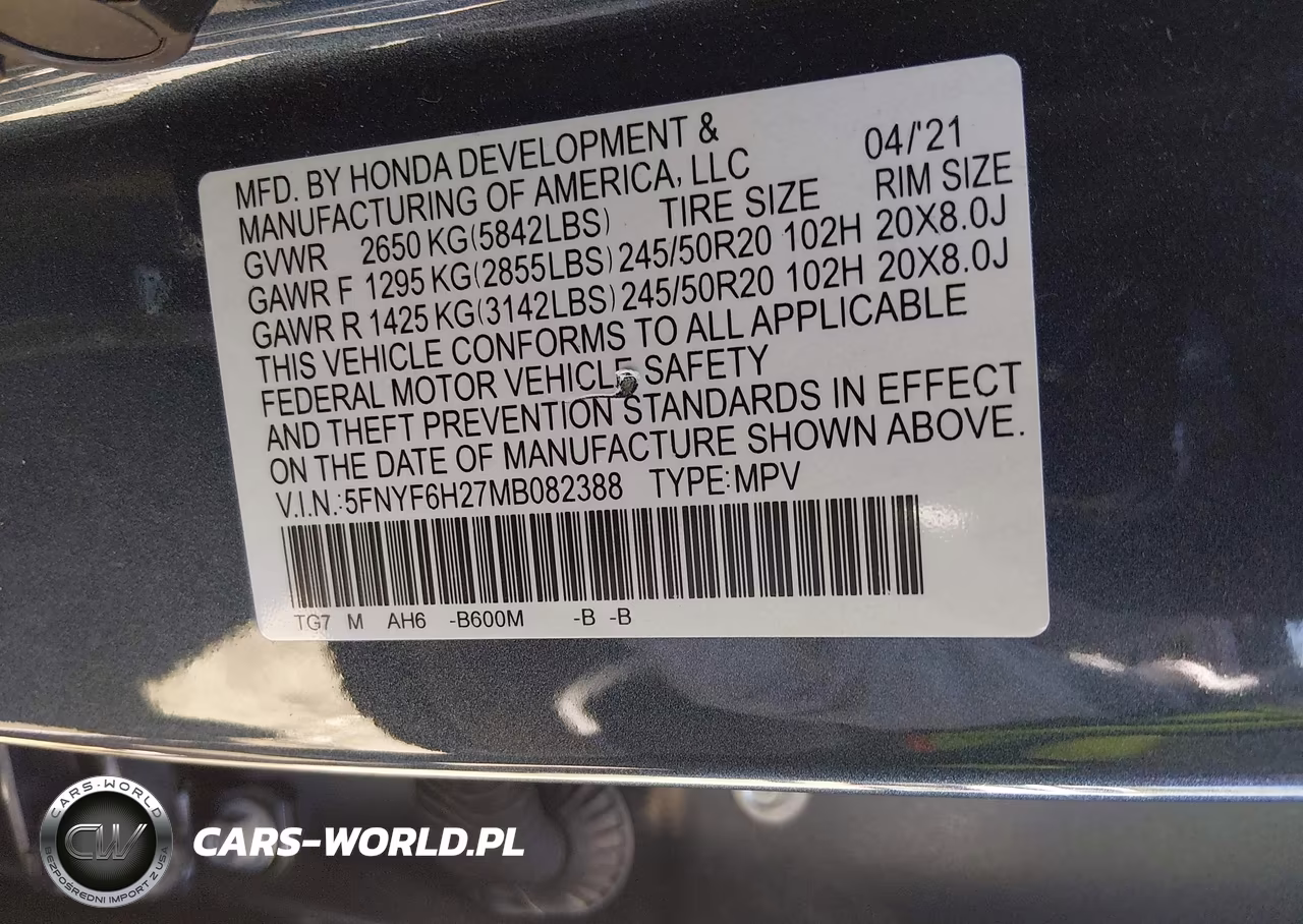 2021 Honda Pilot Awd Special Edition VIN:5FNYF6H27MB082388 - 9