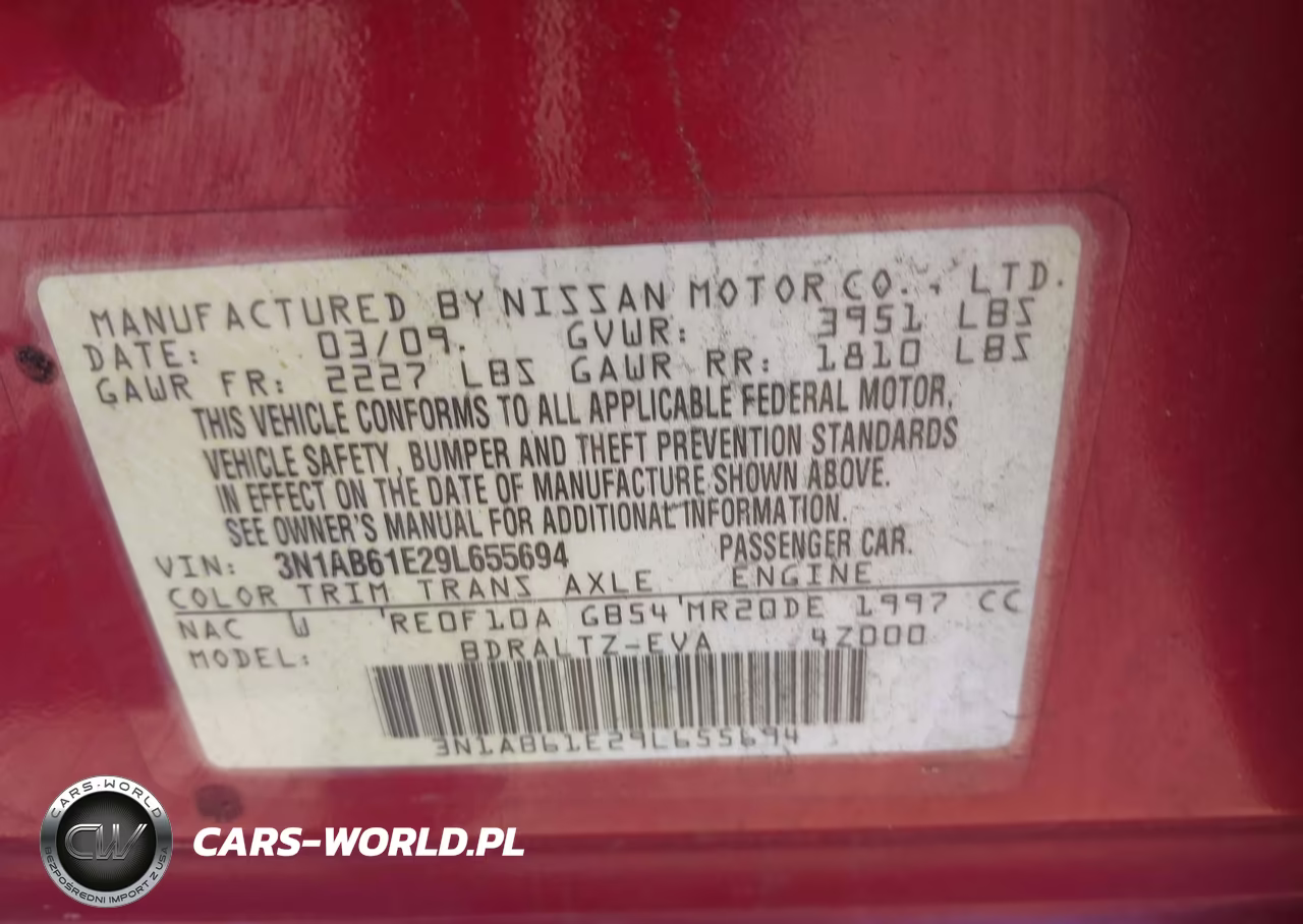 2009 Nissan Sentra 2.0S VIN:3N1AB61E29L655694 - 9