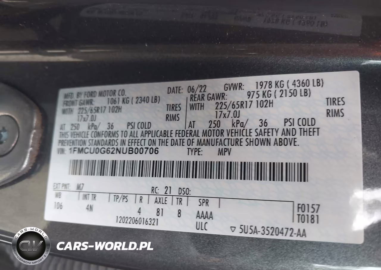 2022 Ford Escape Se VIN:1FMCU0G62NUB00706 - 9