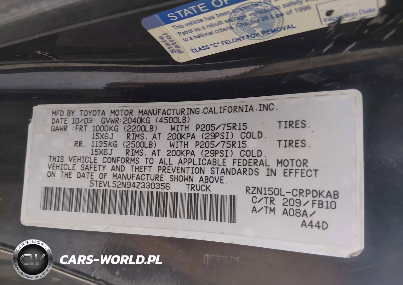 2004 Toyota Tacoma VIN:5TEVL52N94Z330356 - 9