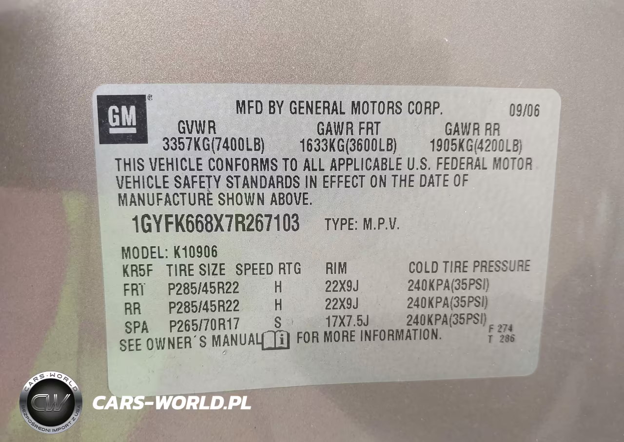 2007 Cadillac Escalade Esv Standard VIN:1GYFK668X7R267103 - 9