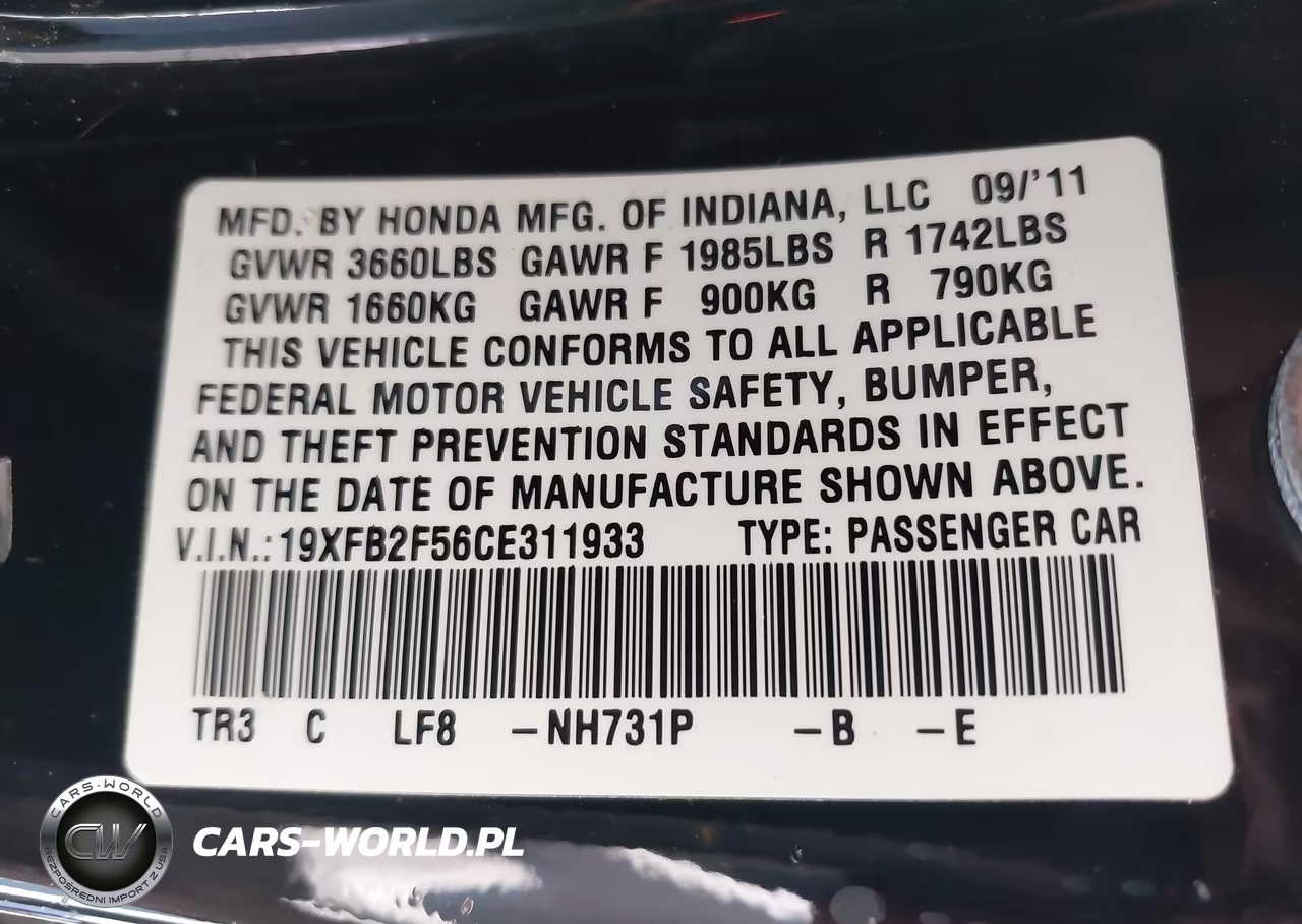 2012 Honda Civic Lx VIN:19XFB2F56CE311933 - 9