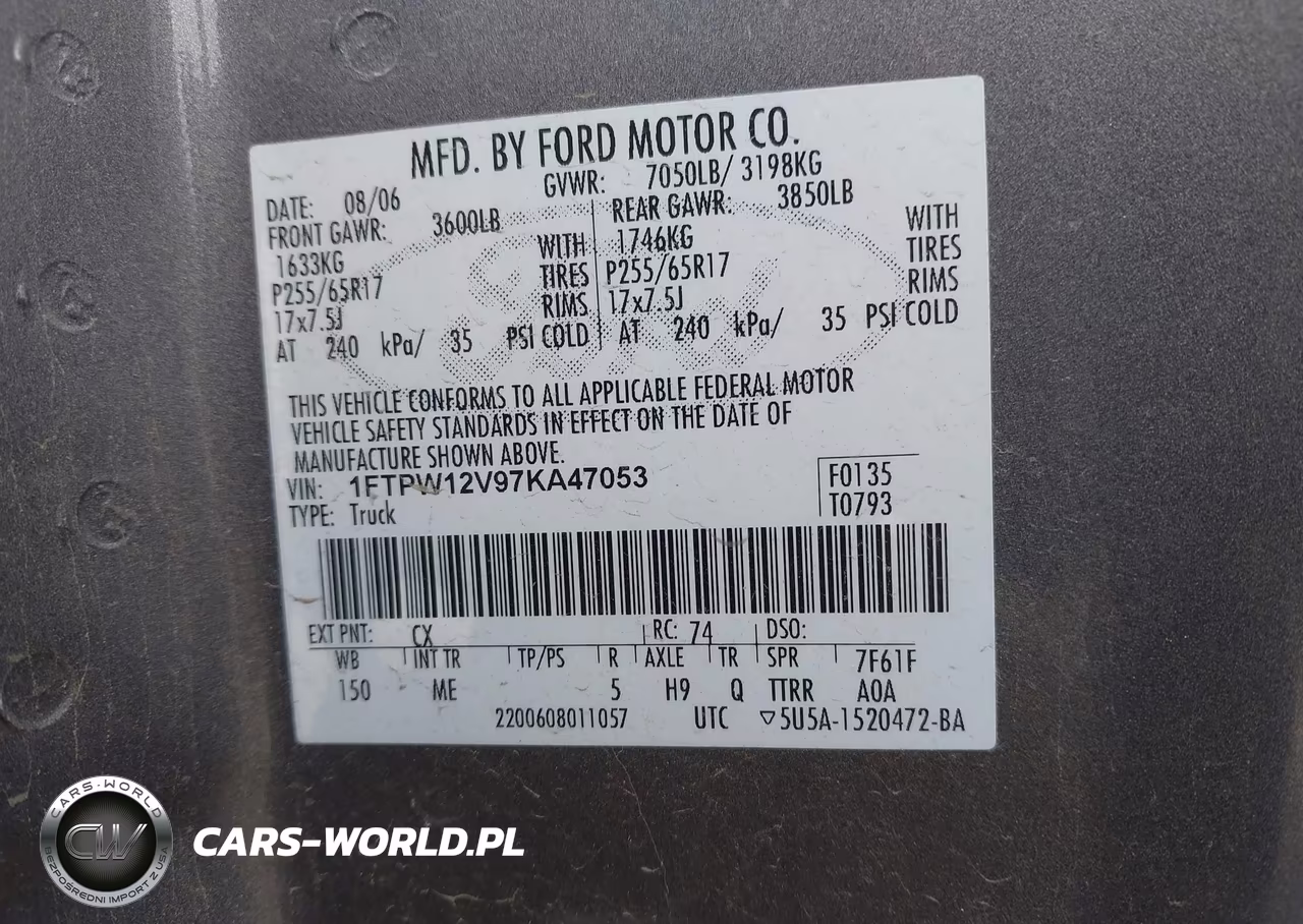 2007 Ford F-150 Lariat-Xlt VIN:1FTPW12V97KA47053 - 9