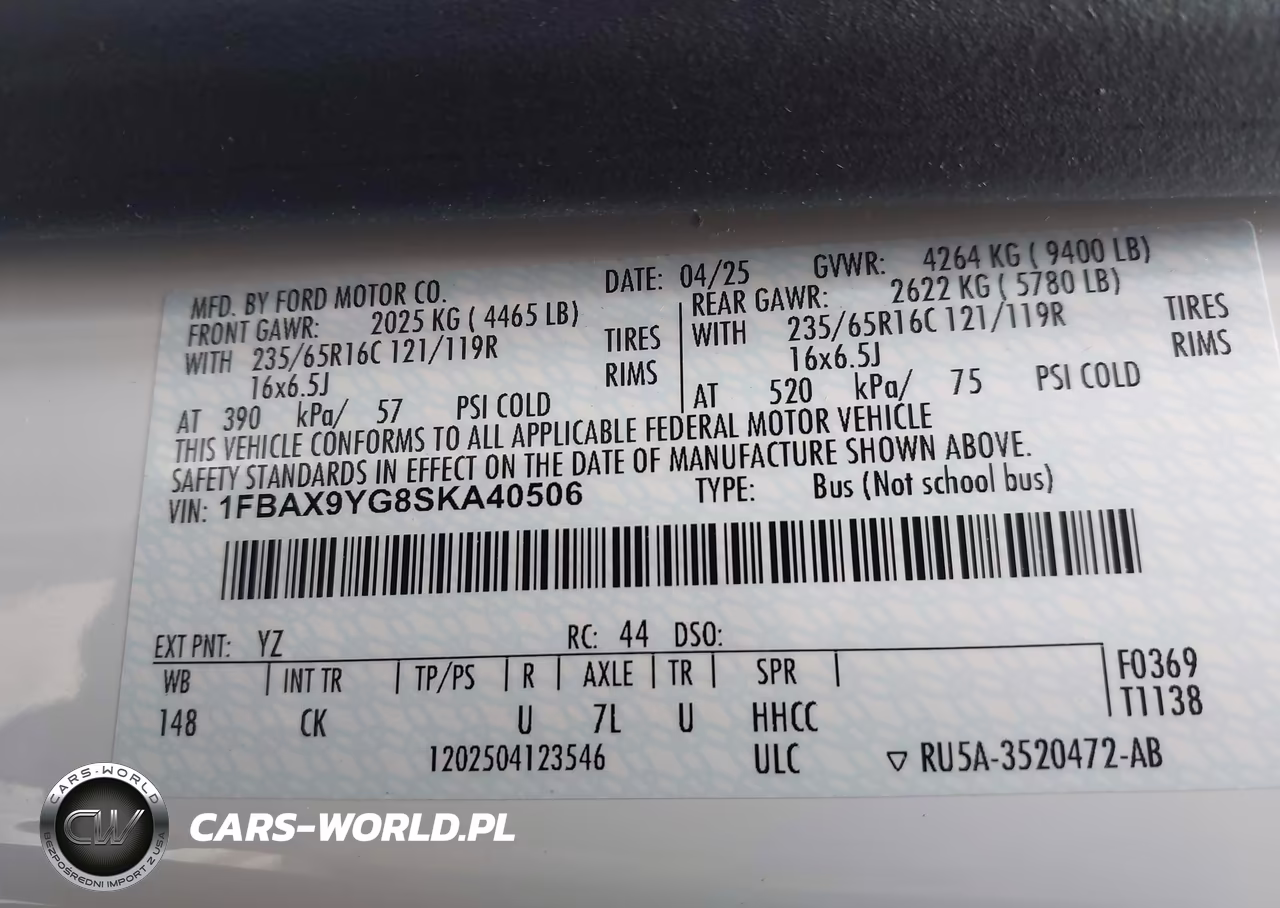 2025 Ford Transit-350 Passenger Van Xl VIN:1FBAX9YG8SKA40506 - 9