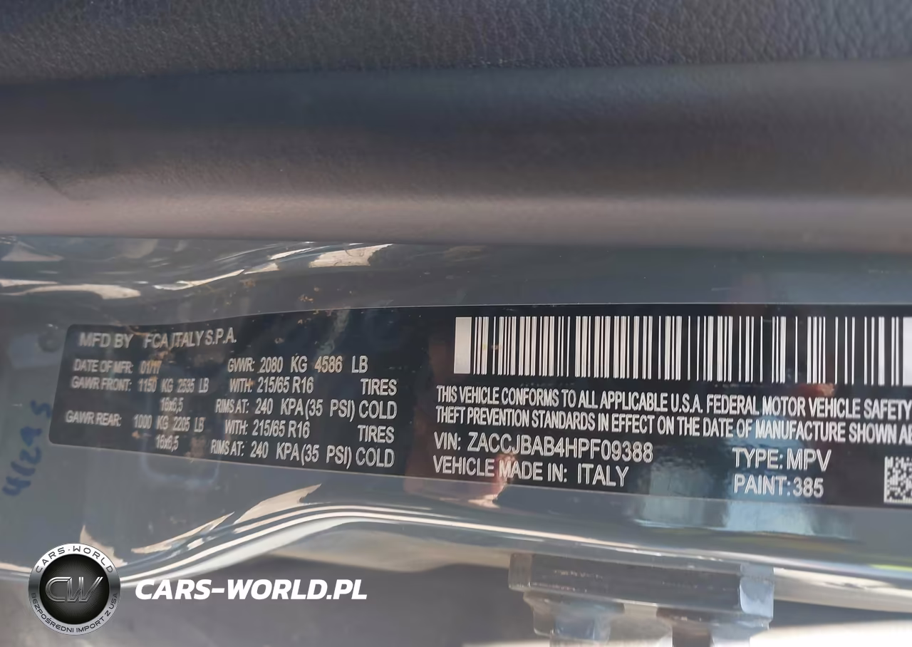 2017 Jeep Renegade Sport 4X4 VIN:ZACCJBAB4HPF09388 - 9