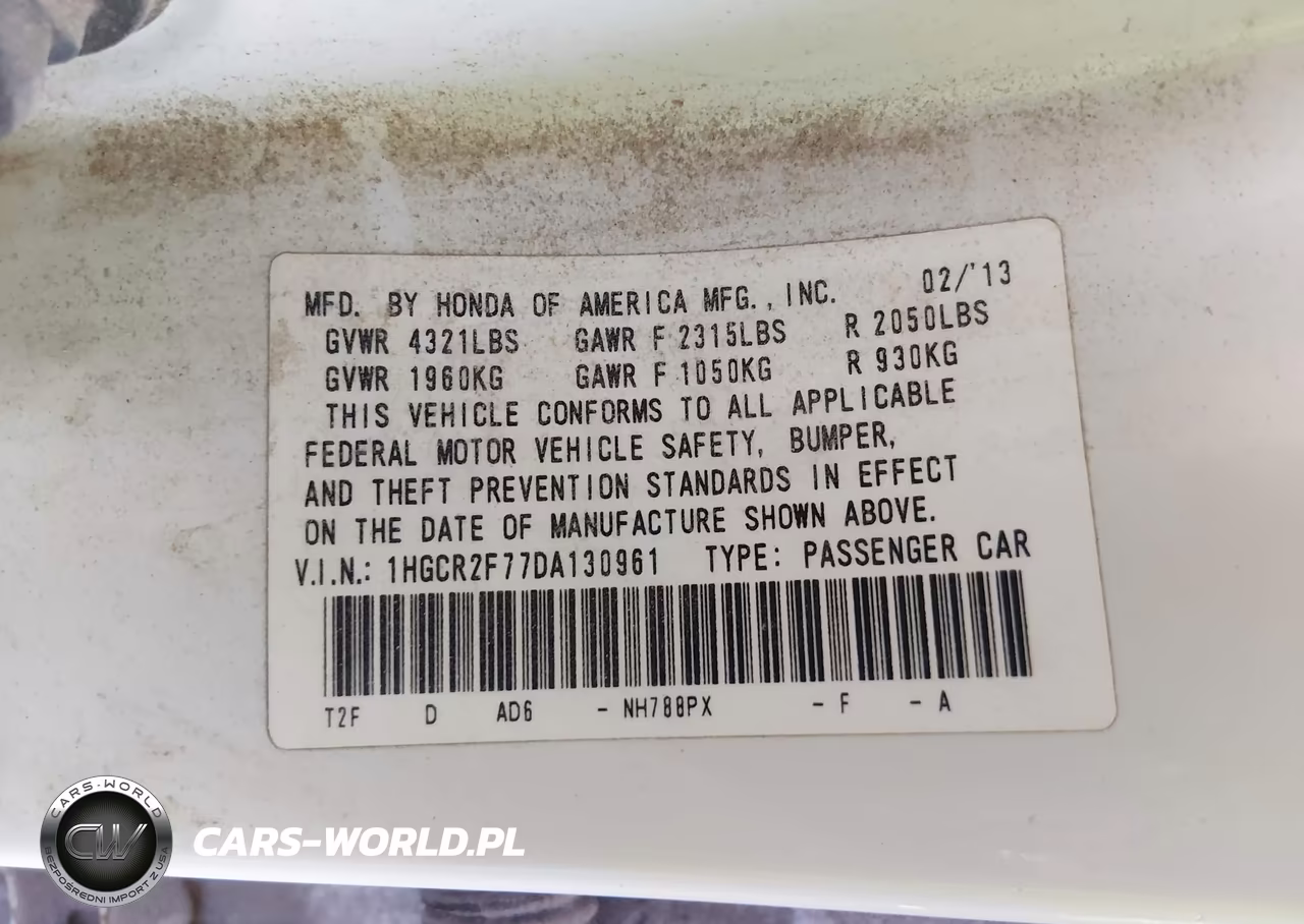 2013 Honda Accord Ex VIN:1HGCR2F77DA130961 - 9