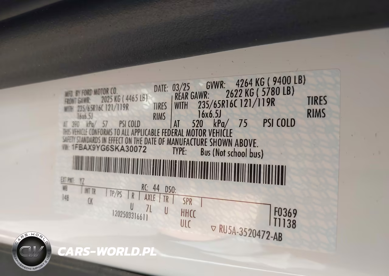2025 Ford Transit-350 Passenger Van Xl VIN:1FBAX9YG6SKA30072 - 9