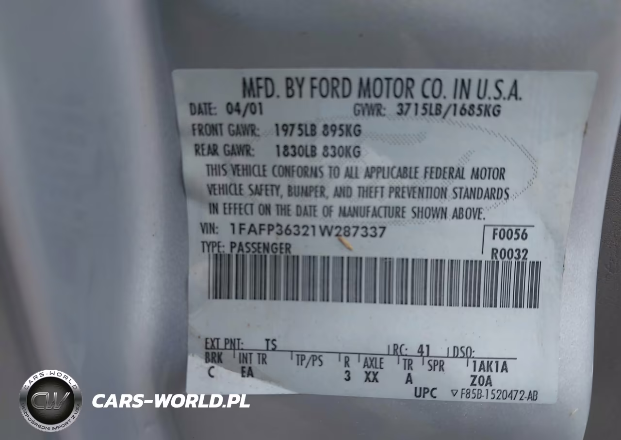 2001 Ford Focus Se VIN:1FAFP36321W287337 - 9
