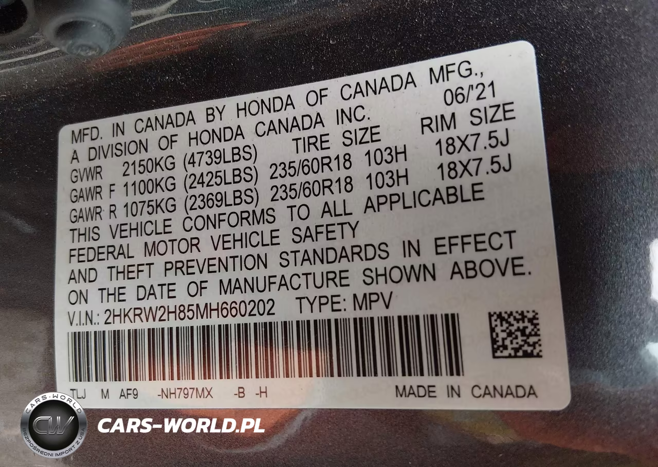 2021 Honda Cr-V Awd Ex-L VIN:2HKRW2H85MH660202 - 9