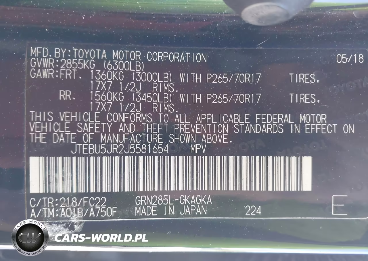 2018 Toyota 4Runner Trd Off Road VIN:JTEBU5JR2J5581654 - 9