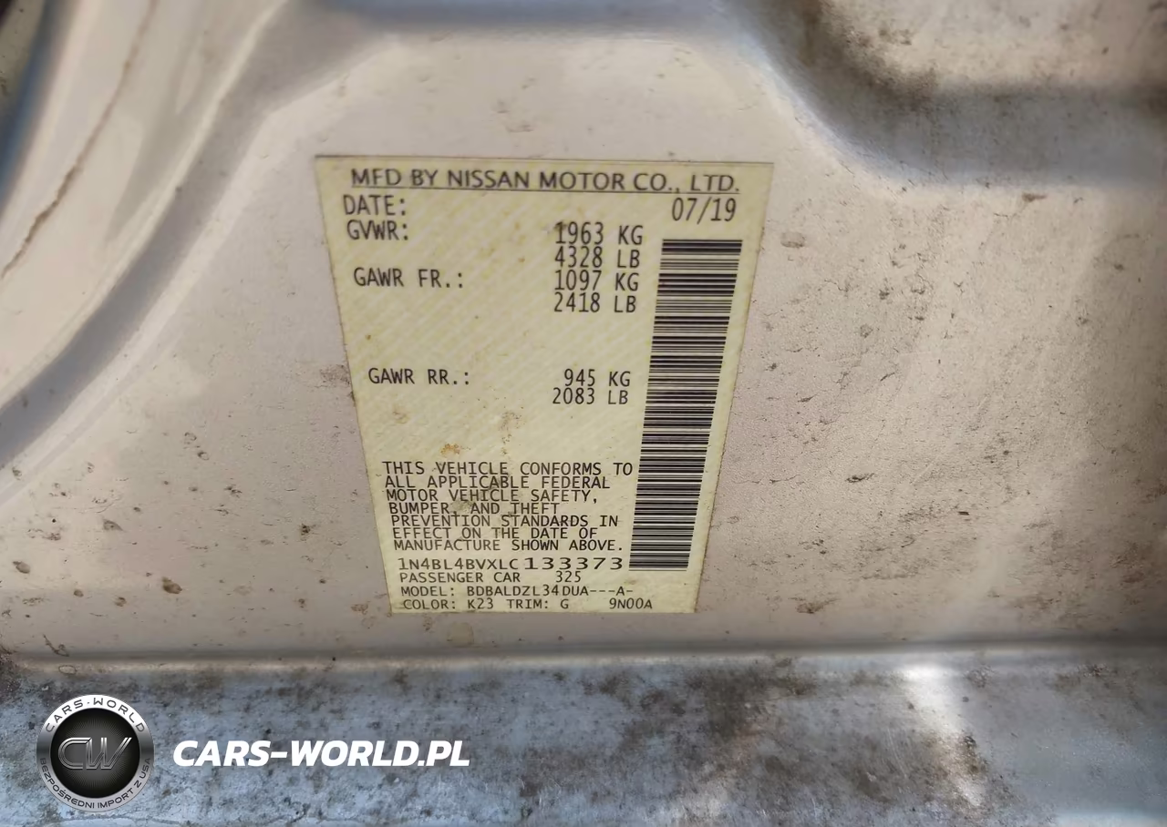 2020 Nissan Altima S Fwd VIN:1N4BL4BVXLC133373 - 9
