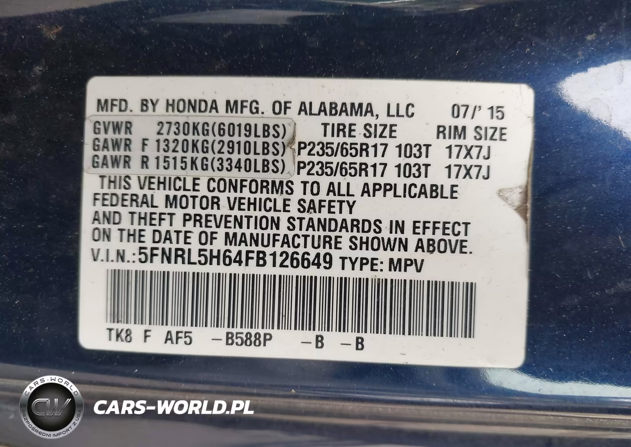 2015 Honda Odyssey Ex-L VIN:5FNRL5H64FB126649 - 9