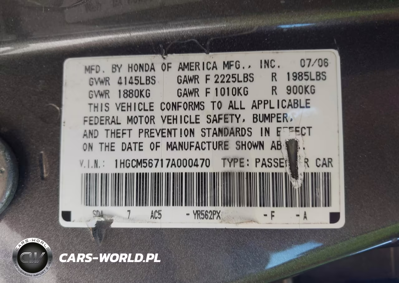 2007 Honda Accord 2.4 Ex VIN:1HGCM56717A000470 - 9