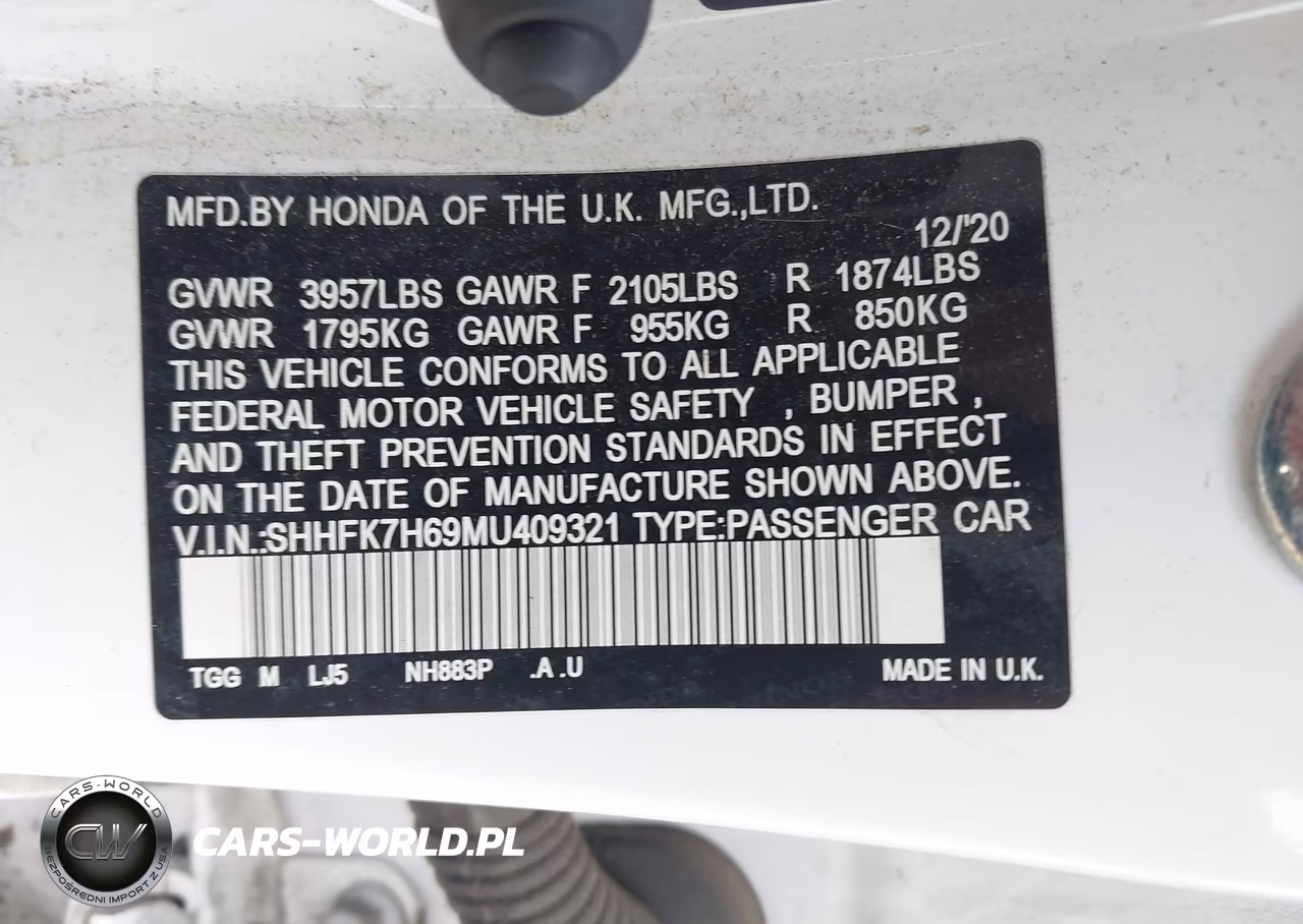 2021 Honda Civic Ex VIN:SHHFK7H69MU409321 - 9