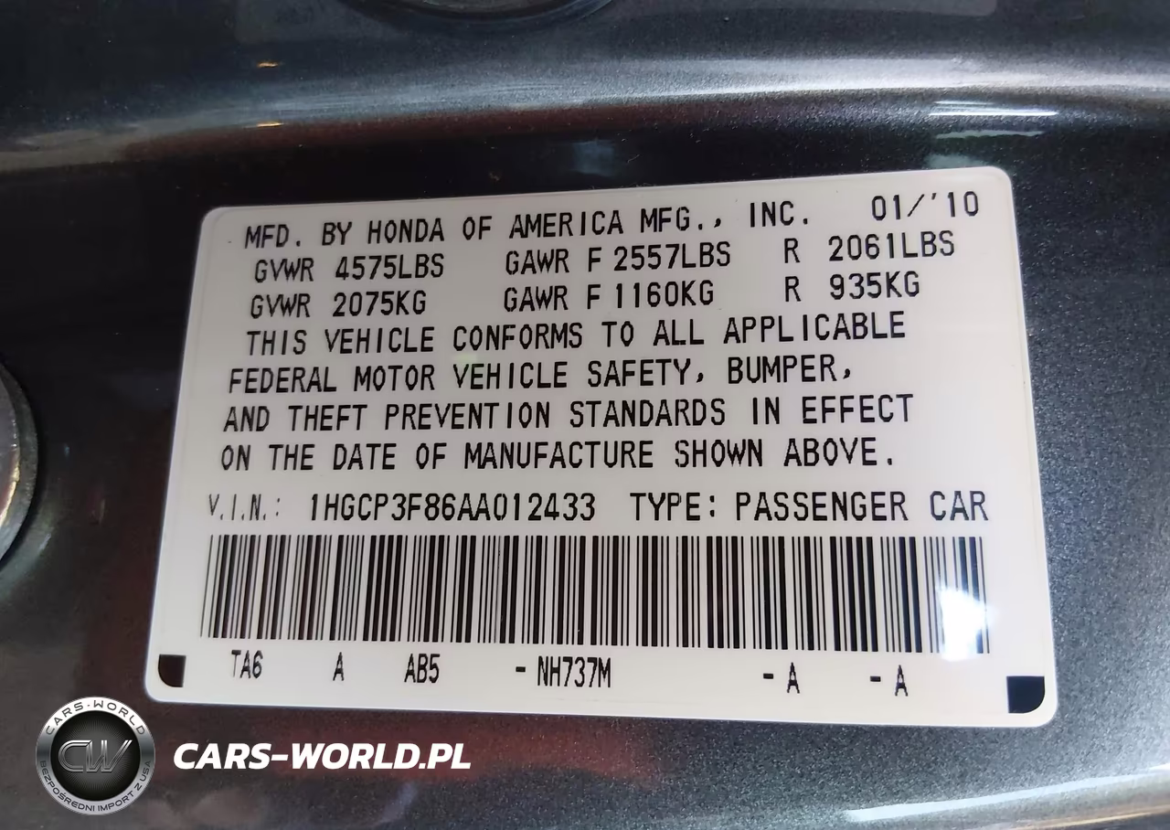 2010 Honda Accord 3.5 Ex-L VIN:1HGCP3F86AA012433 - 9