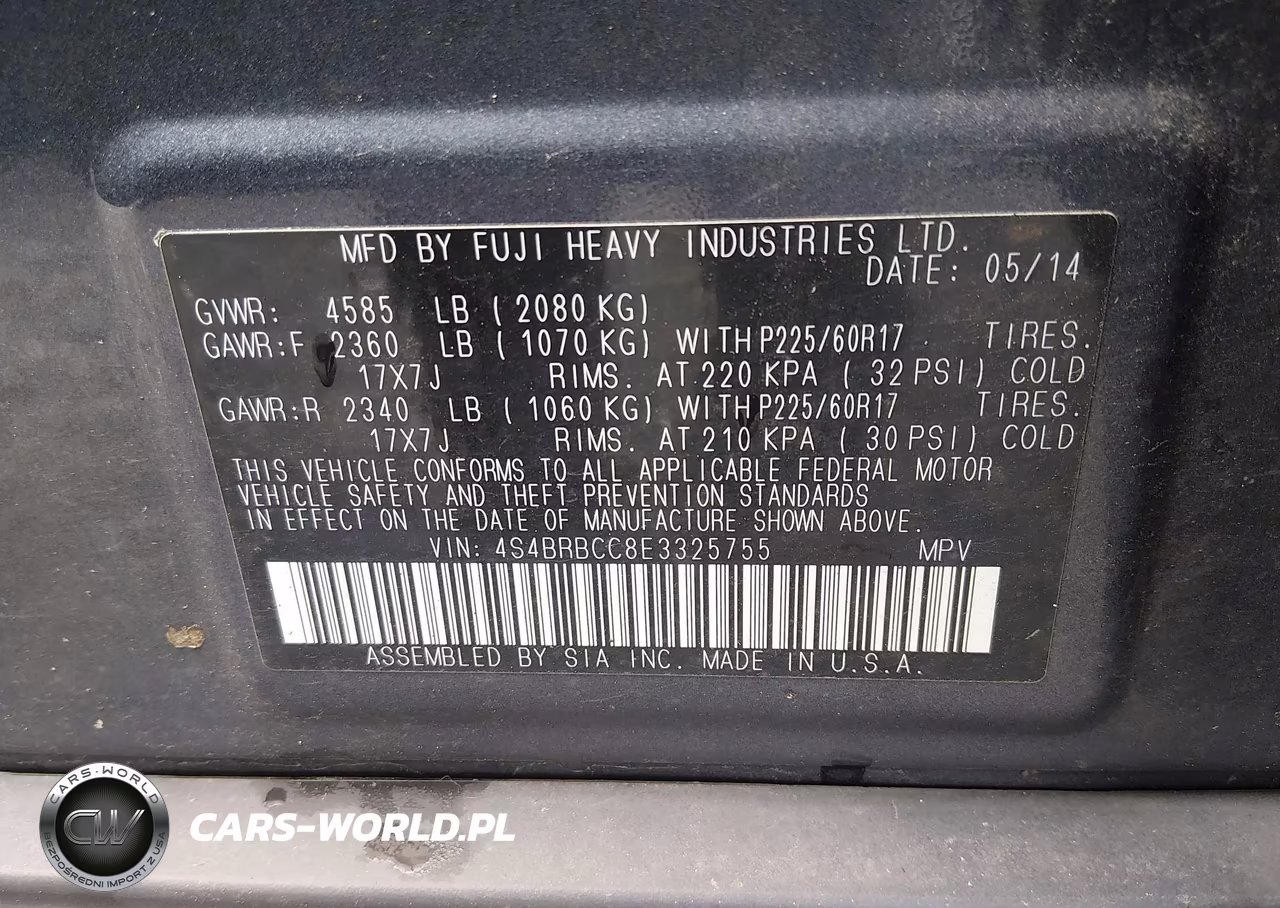2014 Subaru Outback 2.5I Premium VIN:4S4BRBCC8E3325755 - 9