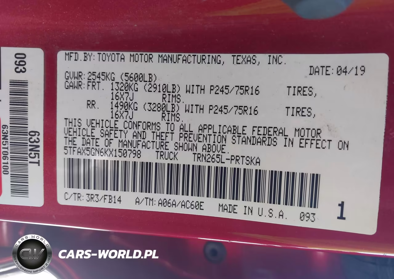 2019 Toyota Tacoma Sr VIN:5TFAX5GN6KX150798 - 9