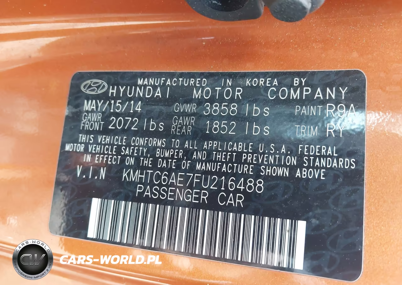 2015 Hyundai Veloster Turbo VIN:KMHTC6AE7FU216488 - 9