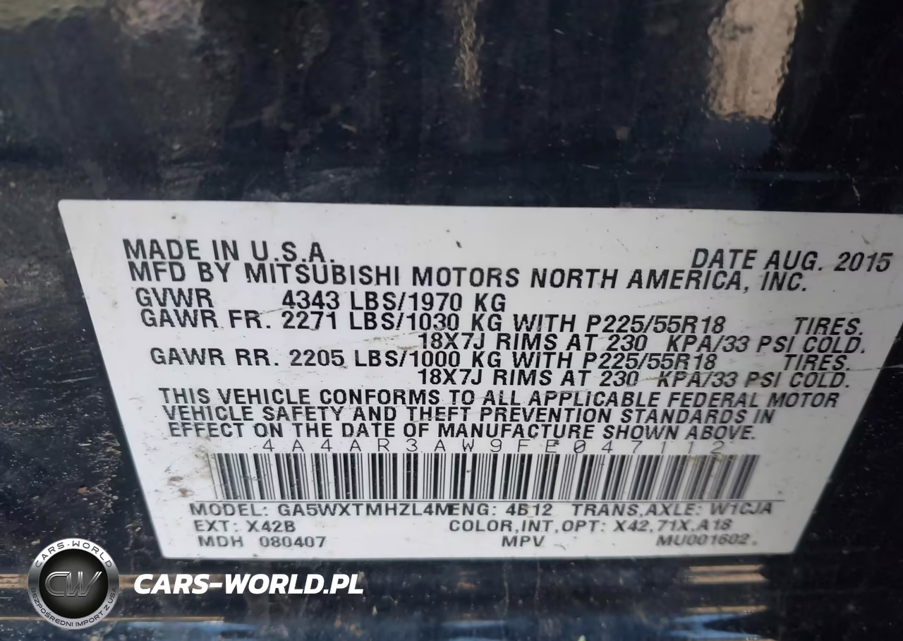 2015 Mitsubishi Outlander Sport Es VIN:4A4AR3AW9FE047112 - 9