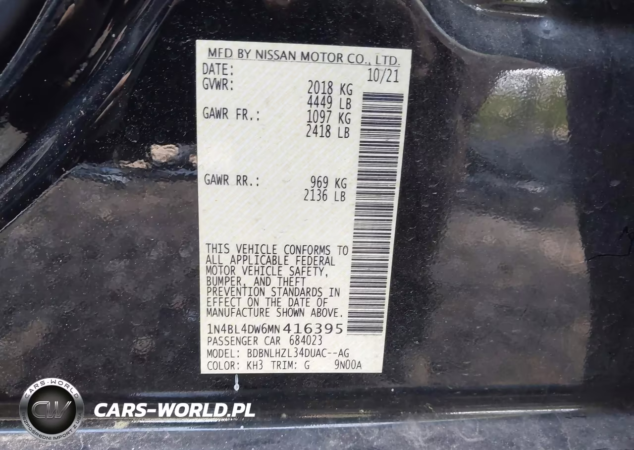 2021 Nissan Altima Sv Intelligent Awd VIN:1N4BL4DW6MN416395 - 9