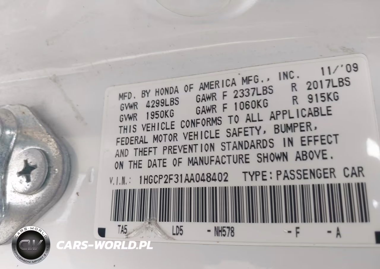 2010 Honda Accord 2.4 Lx VIN:1HGCP2F31AA048402 - 9