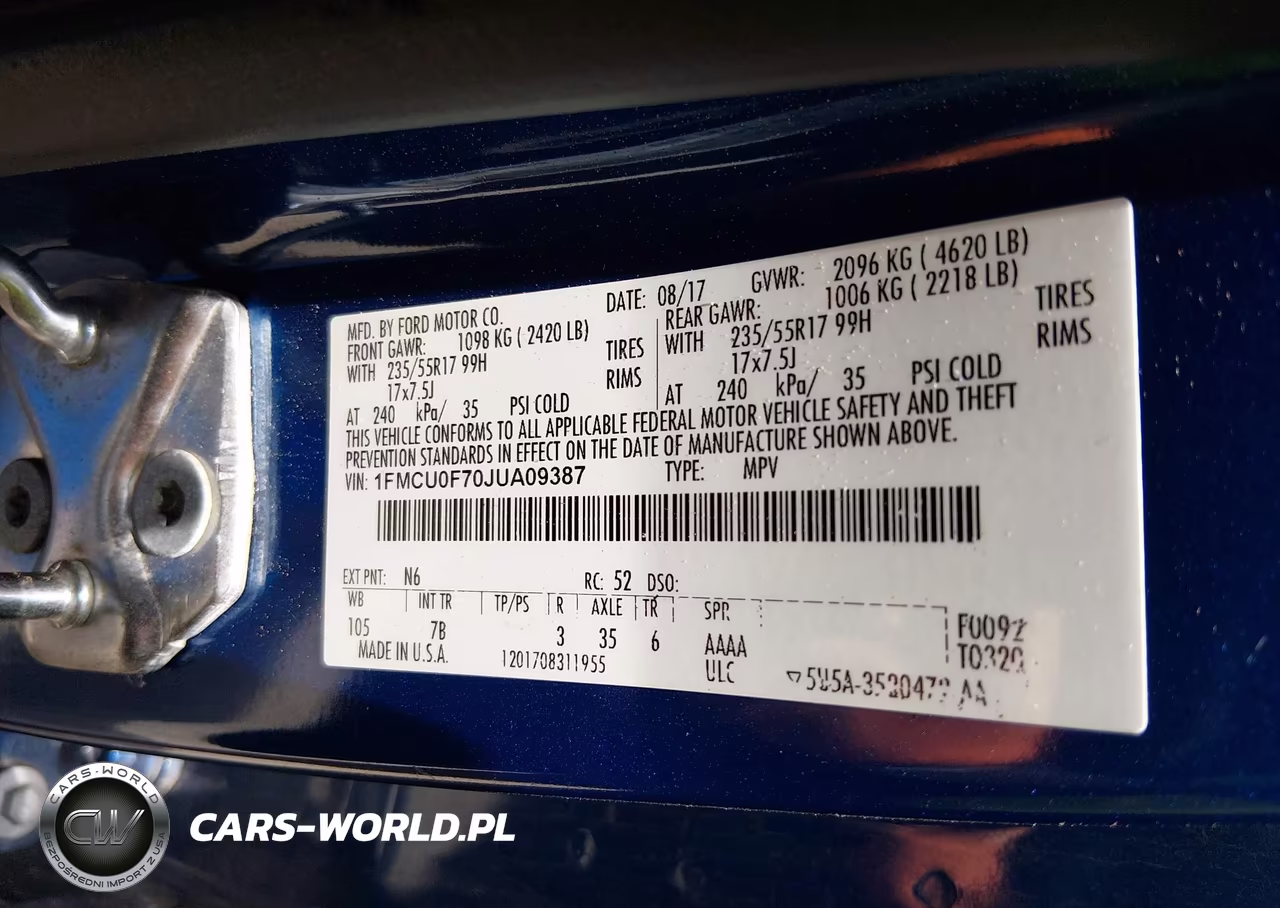 2018 Ford Escape S VIN:1FMCU0F70JUA09387 - 9