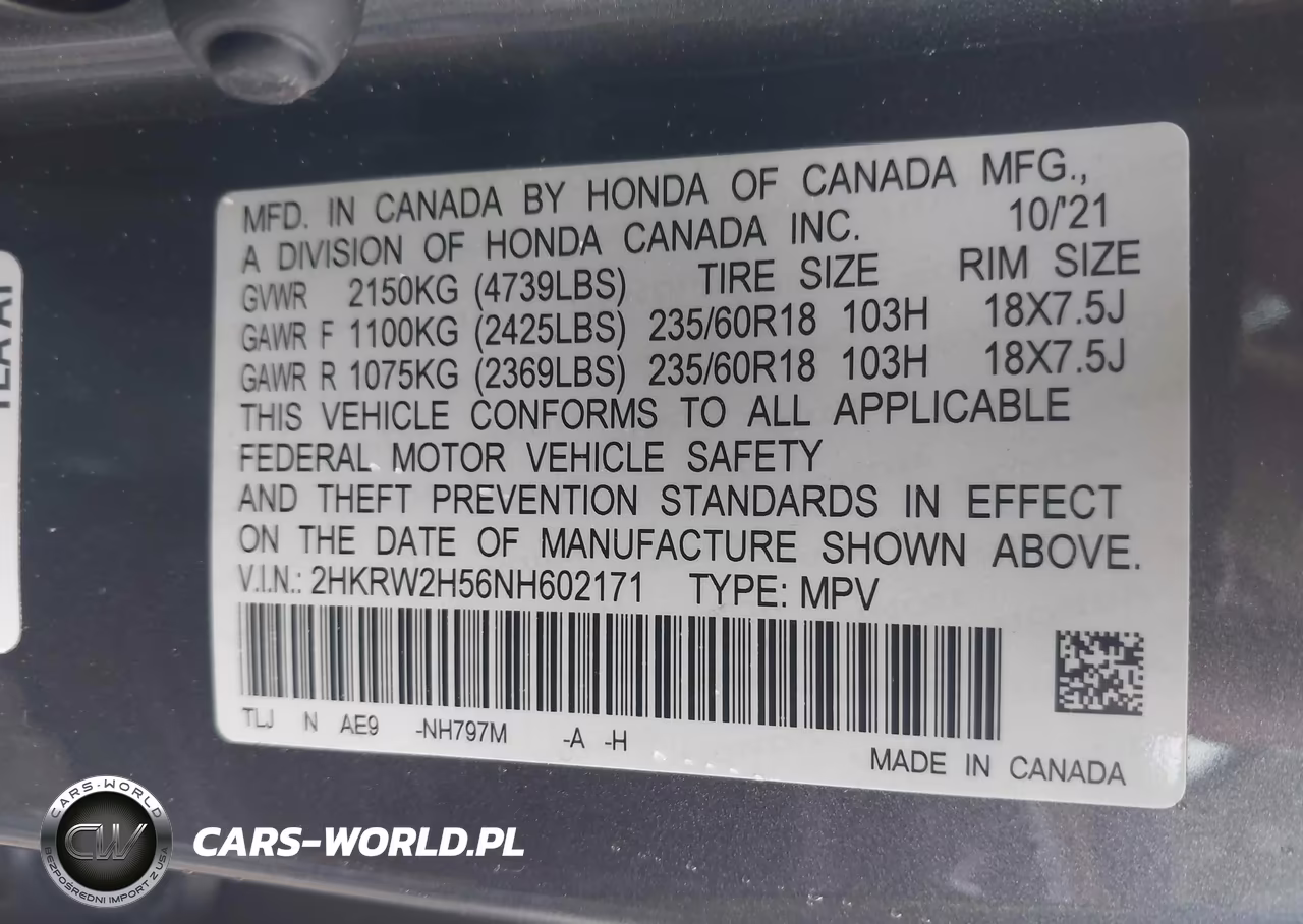 2022 Honda Cr-V Awd Ex VIN:2HKRW2H56NH602171 - 9