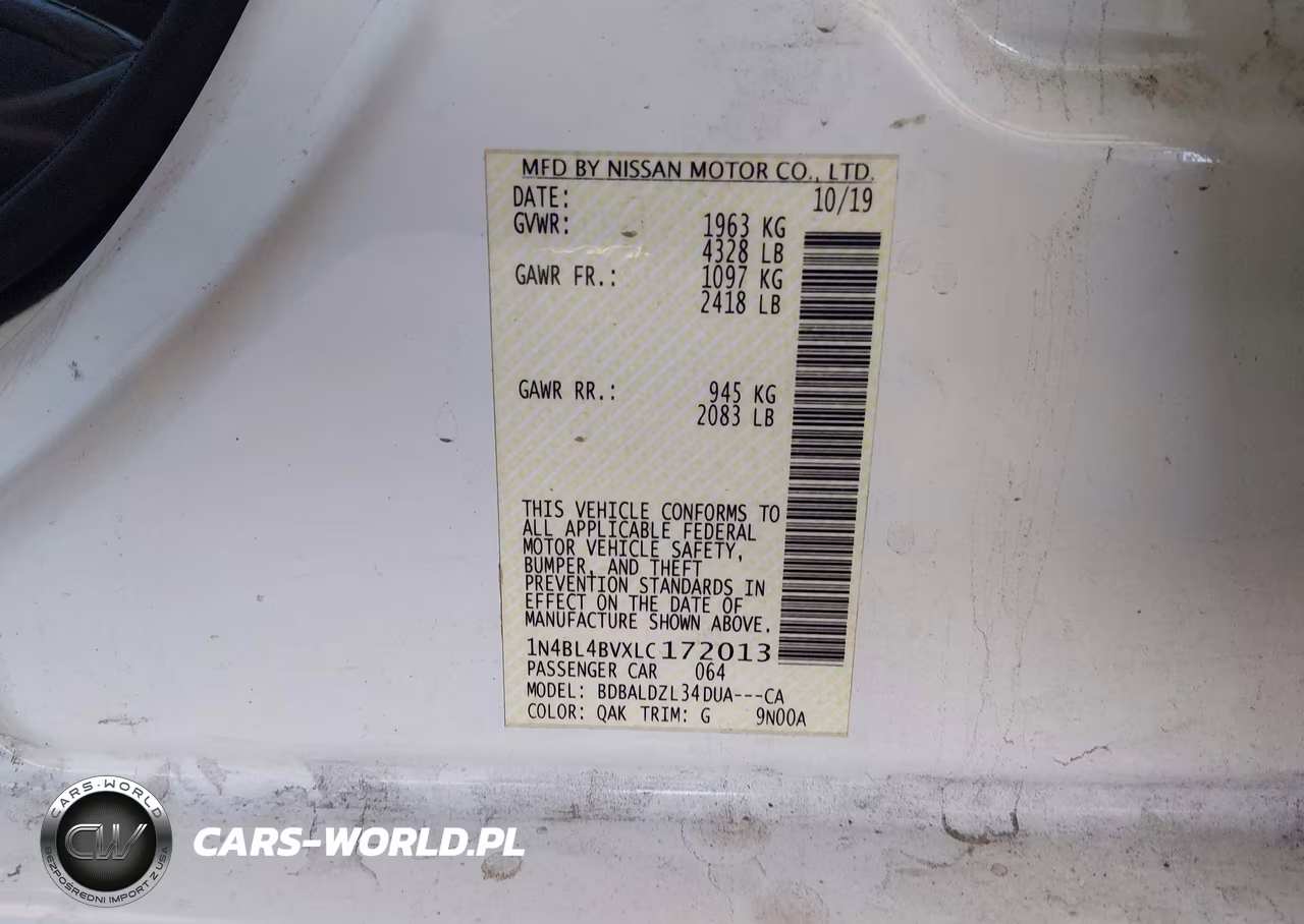 2020 Nissan Altima S Fwd VIN:1N4BL4BVXLC172013 - 9