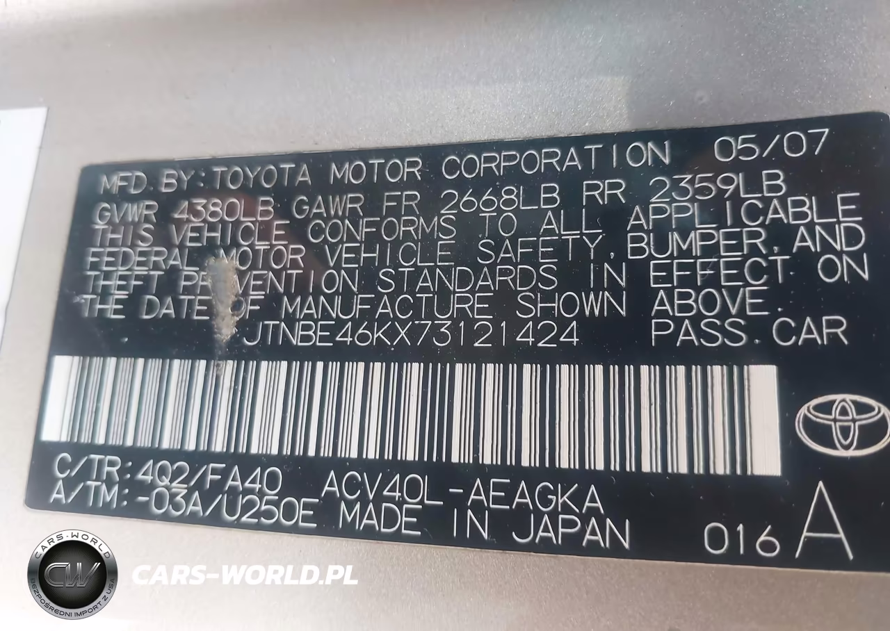 2007 Toyota Camry Xle VIN:JTNBE46KX73121424 - 9