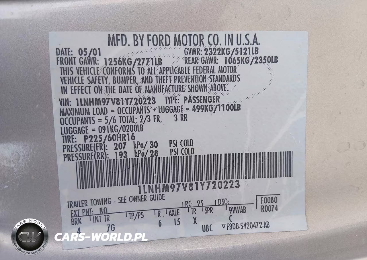 2001 Lincoln Continental VIN:1LNHM97V81Y720223 - 9