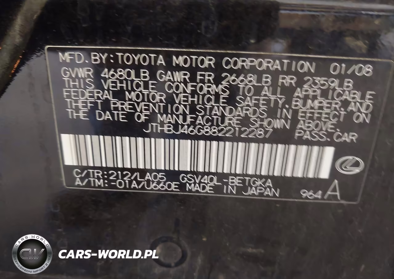 2008 Lexus Es 350 VIN:JTHBJ46G882212287 - 9