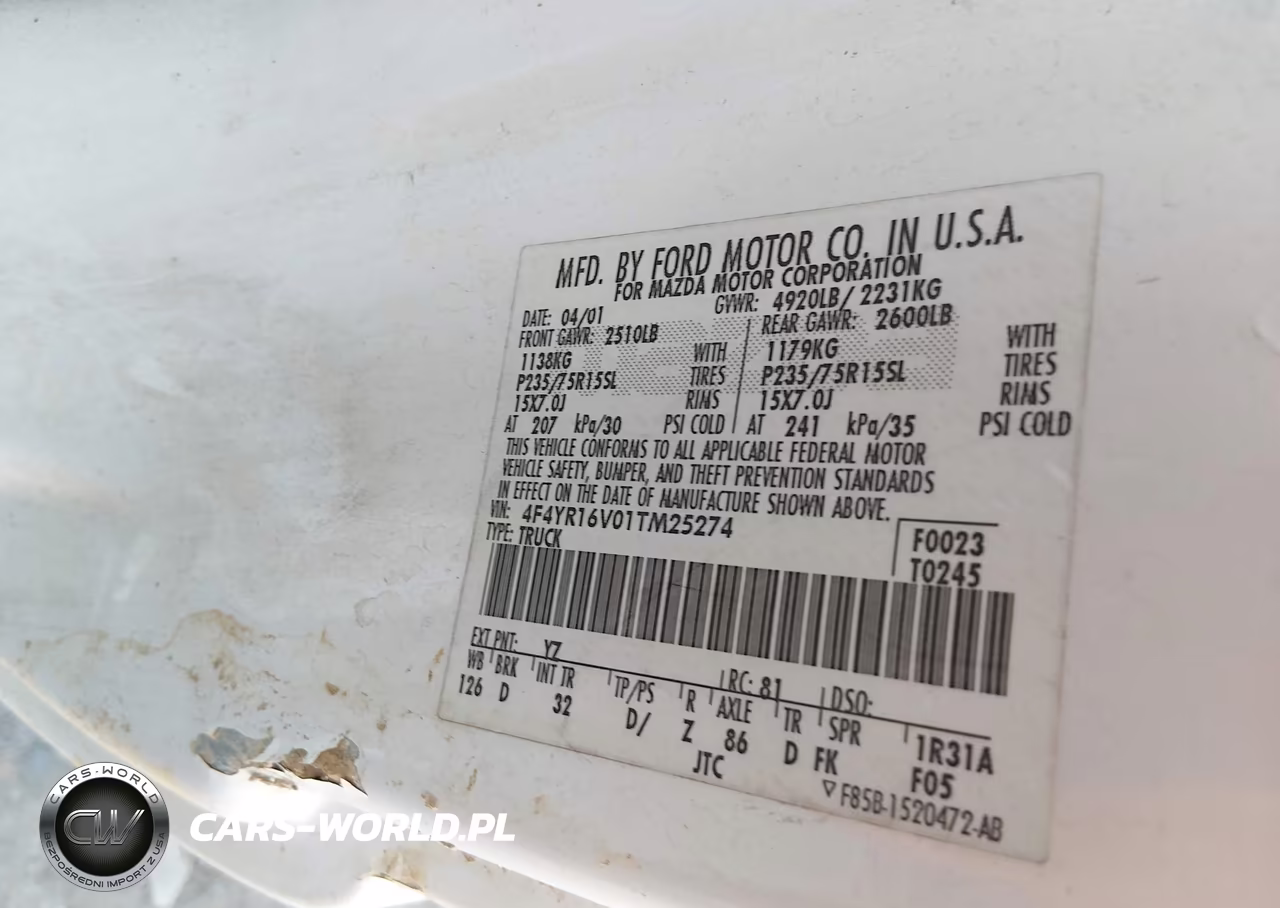 2001 Mazda B3000 Ds-Se VIN:4F4YR16V01TM25274 - 9