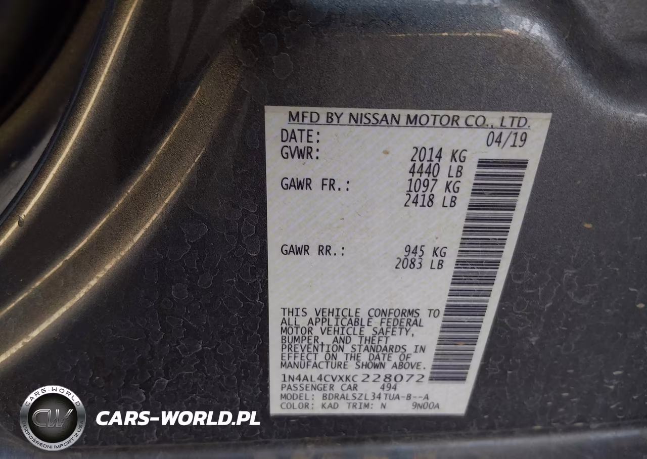 2019 Nissan Altima 2.0 Sr VIN:1N4AL4CVXKC228072 - 9