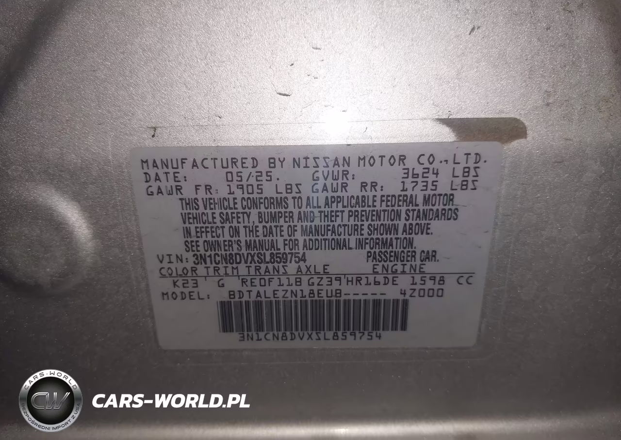 2025 Nissan Versa 1.6 S VIN:3N1CN8DVXSL859754 - 9