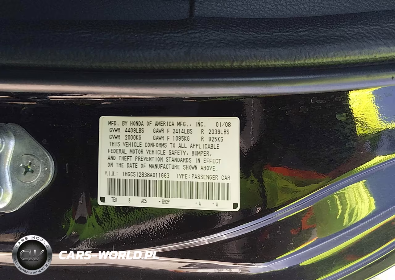 2008 Honda Accord 2.4 Ex-L VIN:1HGCS12838A011663 - 9
