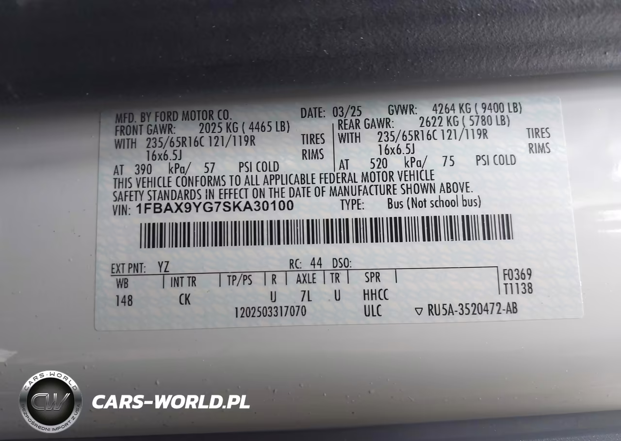 2025 Ford Transit-350 Passenger Van Xl VIN:1FBAX9YG7SKA30100 - 9