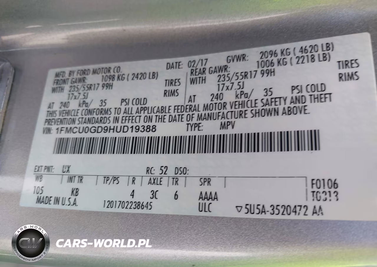 2017 Ford Escape Se VIN:1FMCU0GD9HUD19388 - 9