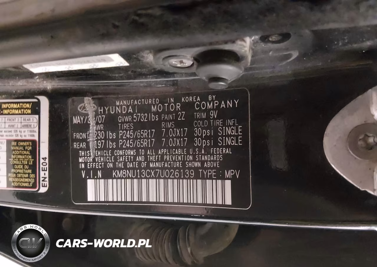 2007 Hyundai Veracruz VIN:KM8NU13CX7U026139 - 9