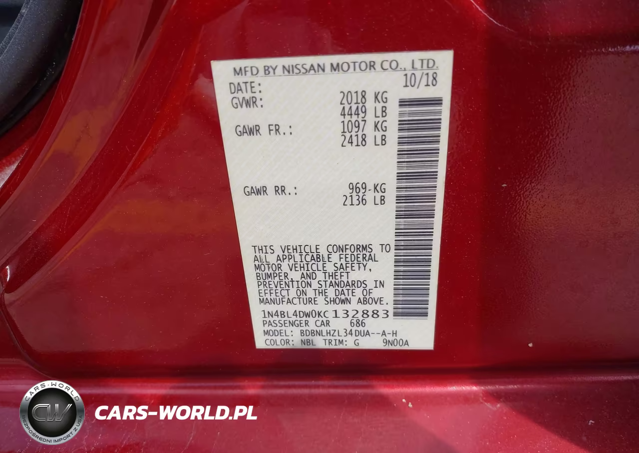 2019 Nissan Altima 2.5 Sv VIN:1N4BL4DW0KC132883 - 9
