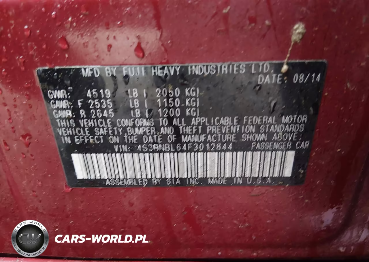 2015 Subaru Legacy 2.5I Limited VIN:4S3BNBL64F3012844 - 9