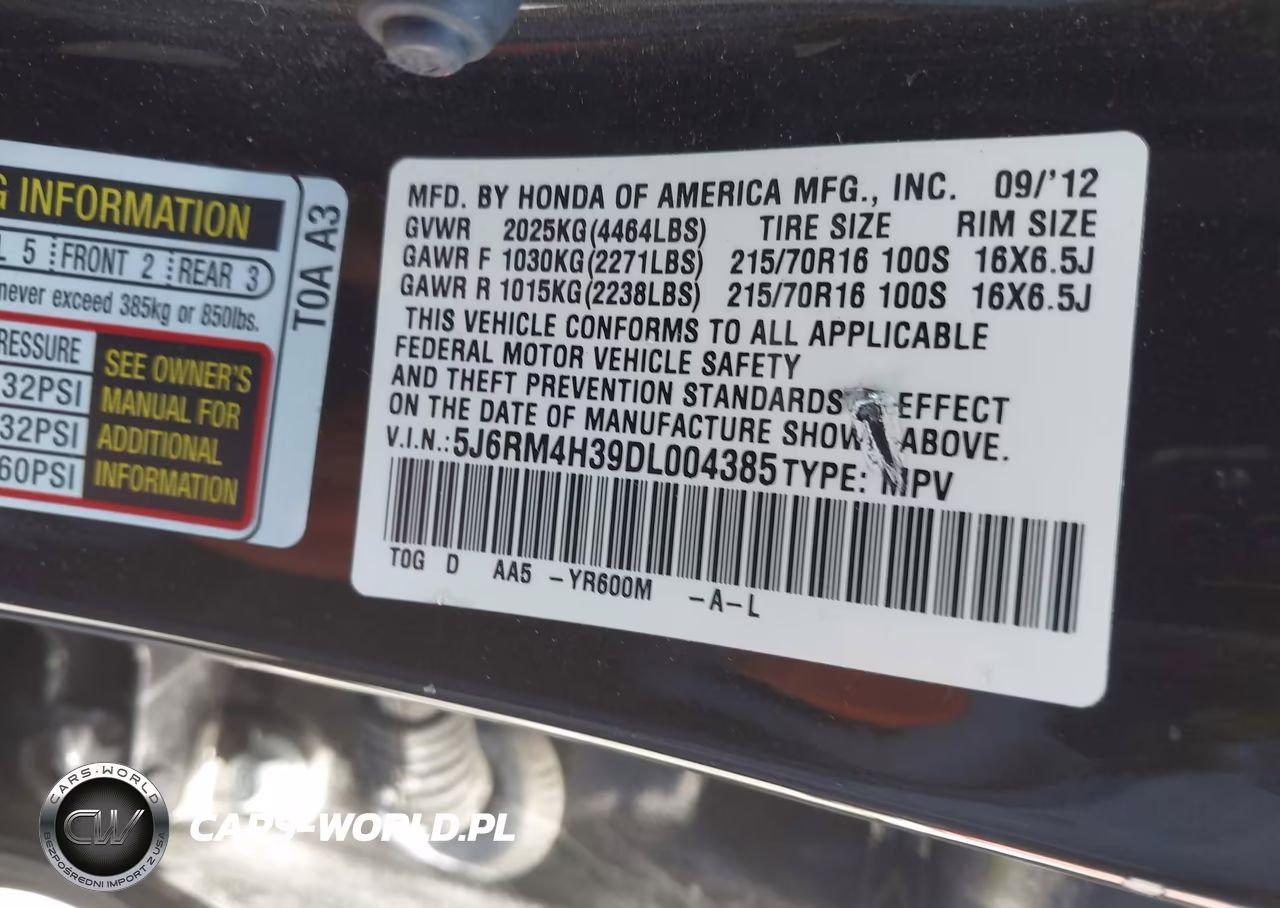 2013 Honda Cr-V Lx VIN:5J6RM4H39DL004385 - 9