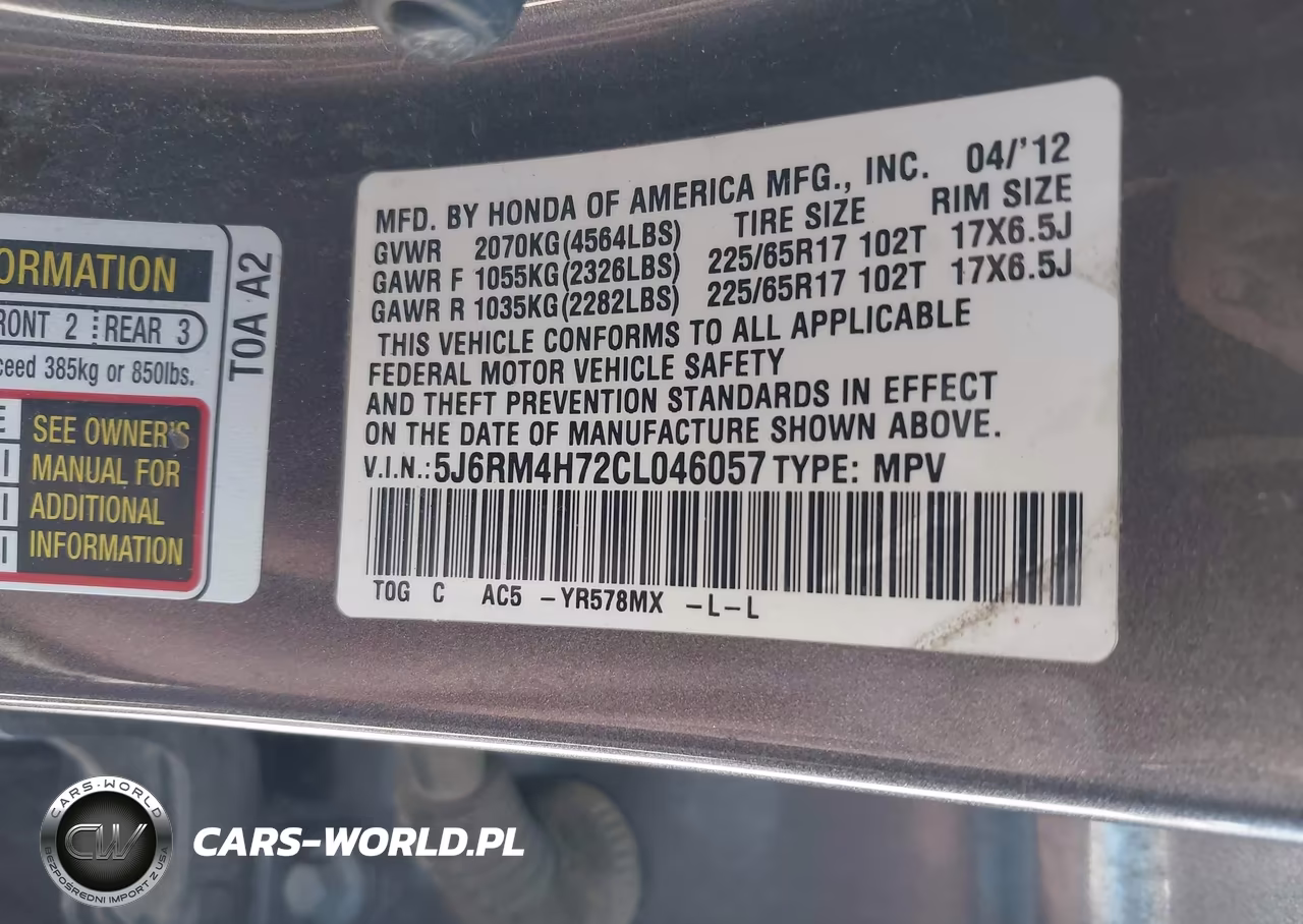 2012 Honda Cr-V Ex-L VIN:5J6RM4H72CL046057 - 9