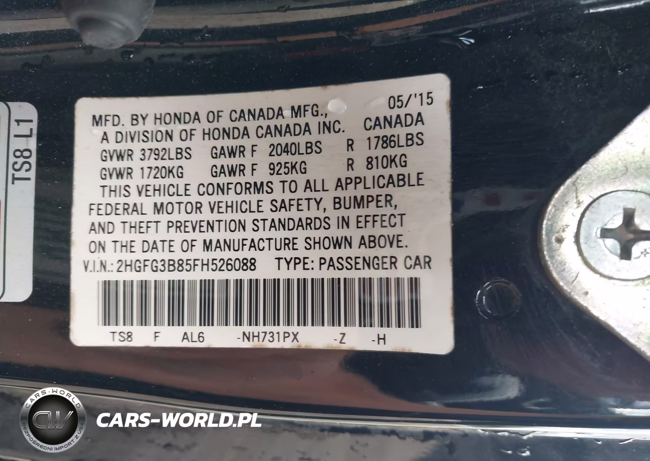 2015 Honda Civic Ex VIN:2HGFG3B85FH526088 - 9