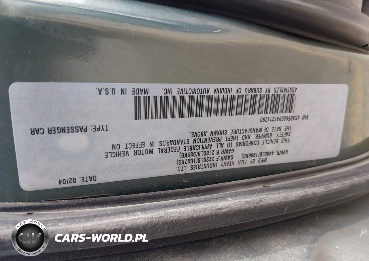 2004 Subaru Legacy L-L W-35Th Anniversary Edition VIN:4S3BE625847211790 - 9
